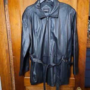 Outbrook Woman Jacket Womens 3X Black Leather Collared Belted Zip Front Pockets